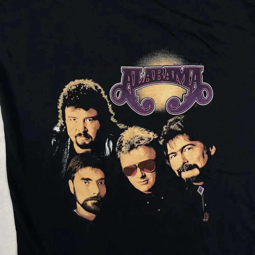 Vintage Alabama T-Shirt Mens XL Black Country Band Graphic Back Print USA